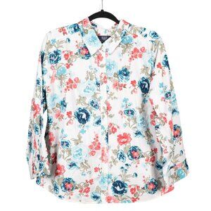 Crazy Horse Liz Claiborne Floral Button Up Shirt XL White Pink Blue Cotton